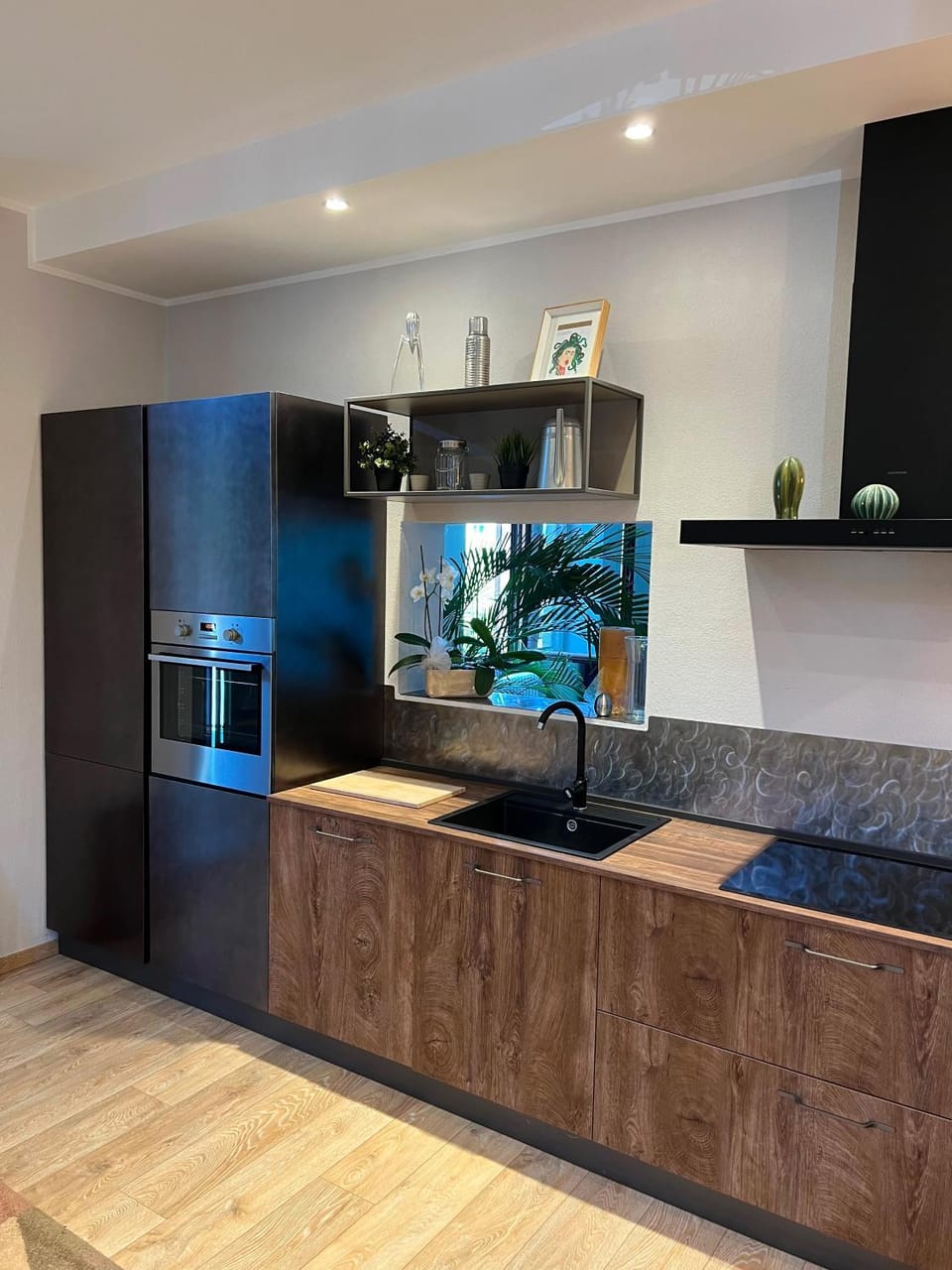 Kitchen or kitchenette, stove