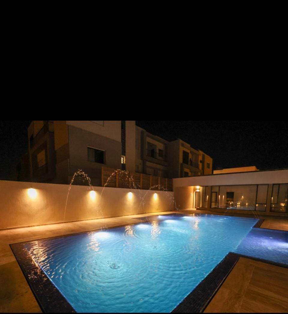 Night, Pool view, Swimming pool
