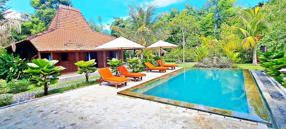 Property building, Patio, Spring, Day, Natural landscape, Garden, Garden view, Pool view, Swimming pool, Swimming pool, sunbed