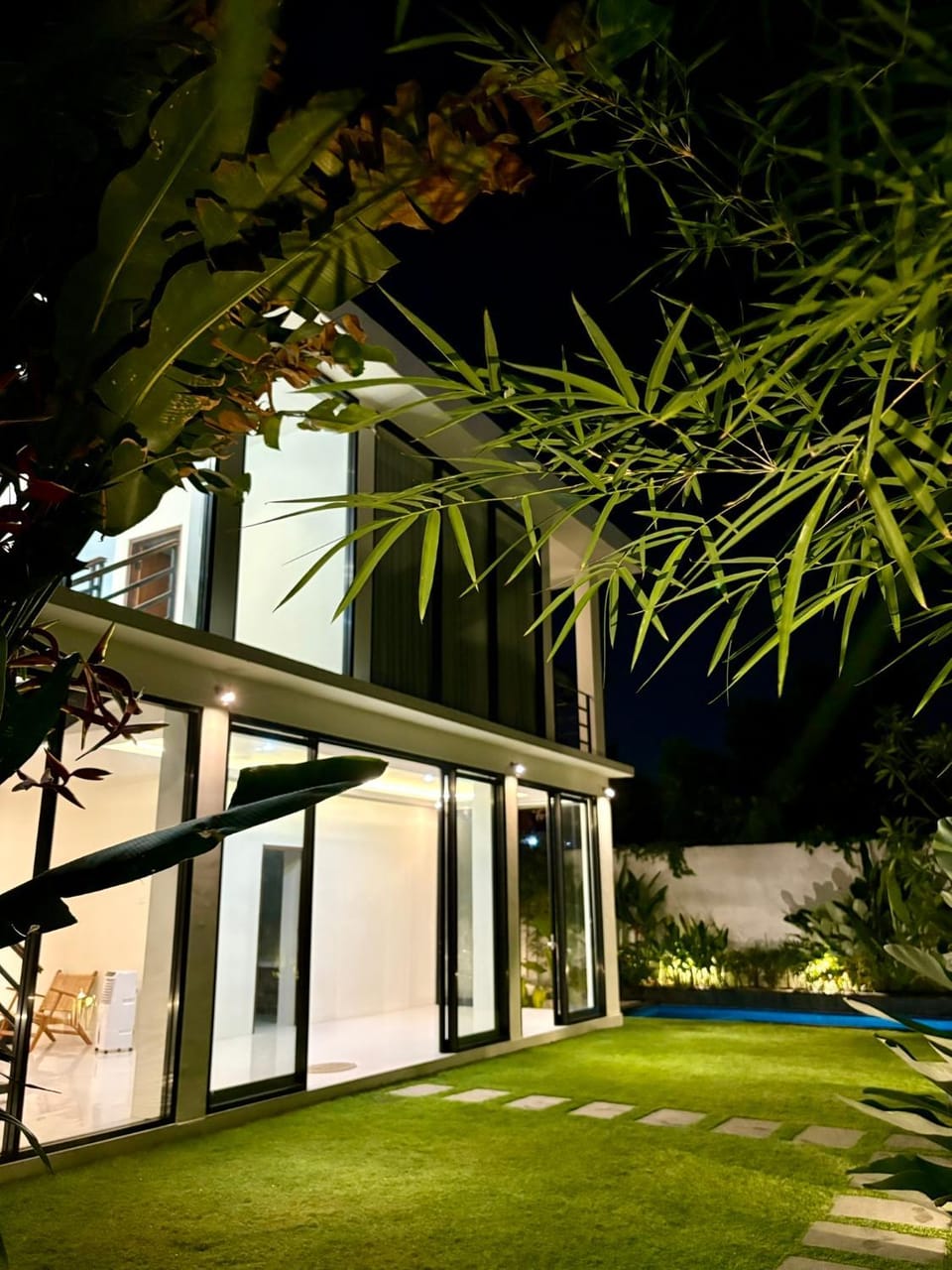 Property building, Night, Garden, Garden view, Pool view, Swimming pool