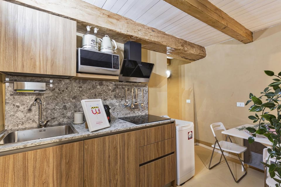 Kitchen or kitchenette, stove
