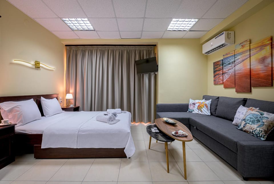 Bed, TV and multimedia, Living room, Photo of the whole room, Seating area, Bedroom, internet, towels, air conditioner