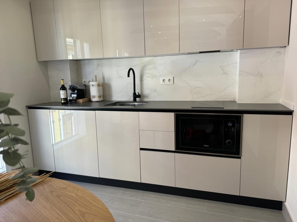 Kitchen or kitchenette, stove