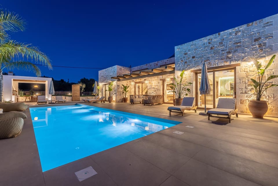 Property building, Night, Swimming pool, sunbed