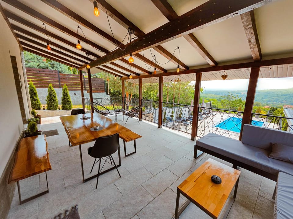 Patio, Day, Natural landscape, View (from property/room), Balcony/Terrace, Seating area, Dining area, Pool view, Swimming pool, sunbed