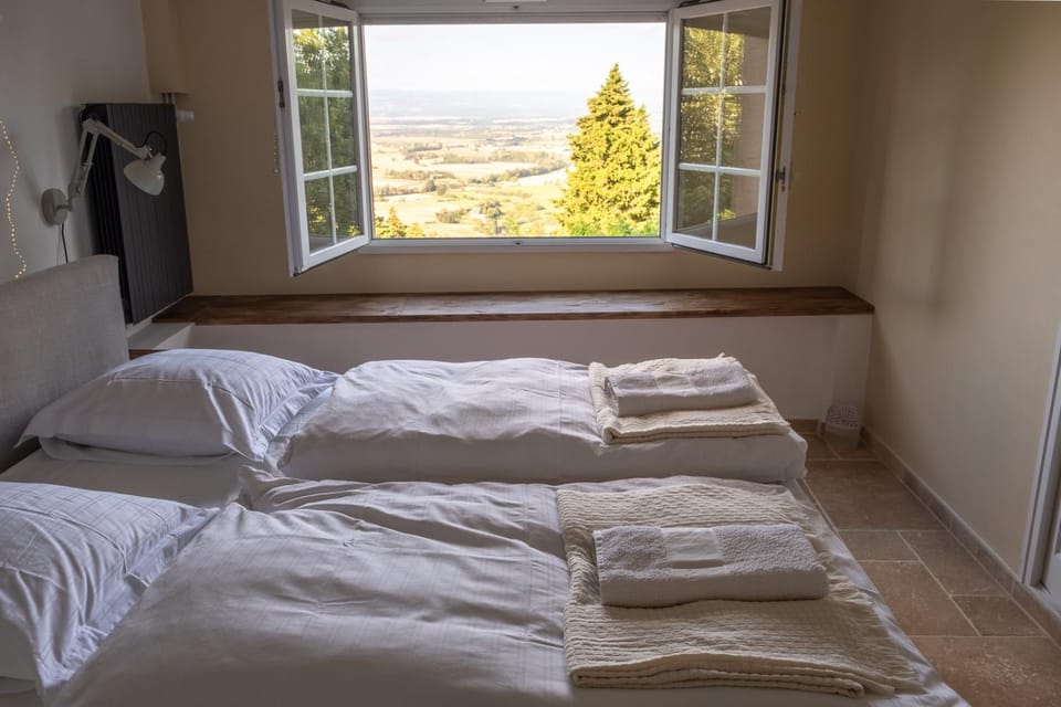 Bed, Natural landscape, Mountain view, towels