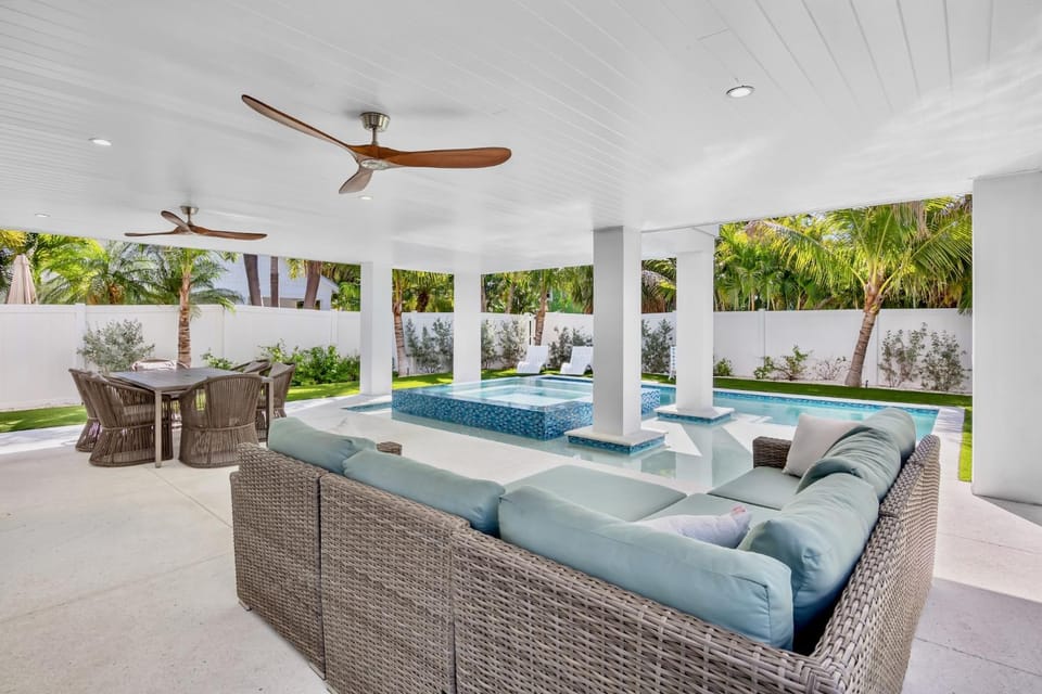 Patio, Day, Natural landscape, Garden, Seating area, Pool view, Swimming pool, furniture