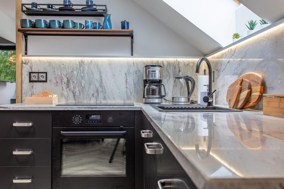 Kitchen or kitchenette, stove