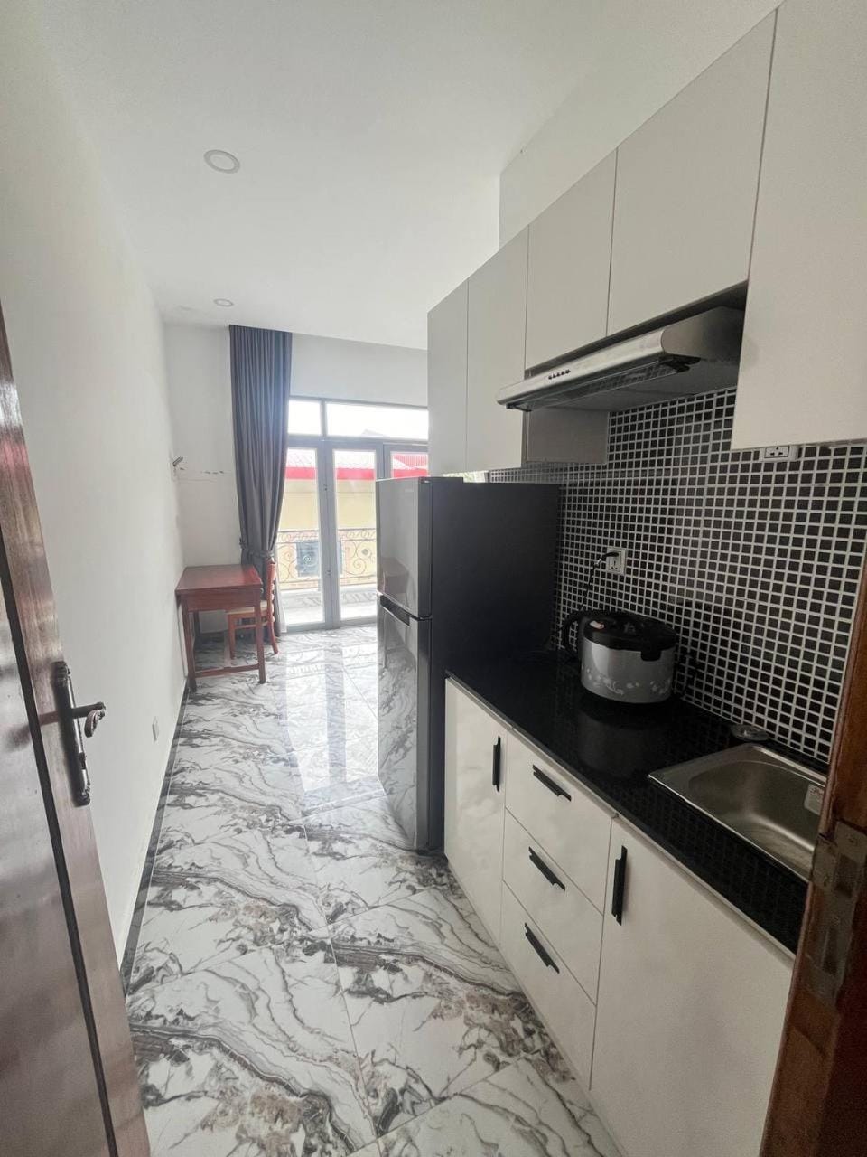 Kitchen or kitchenette, stove