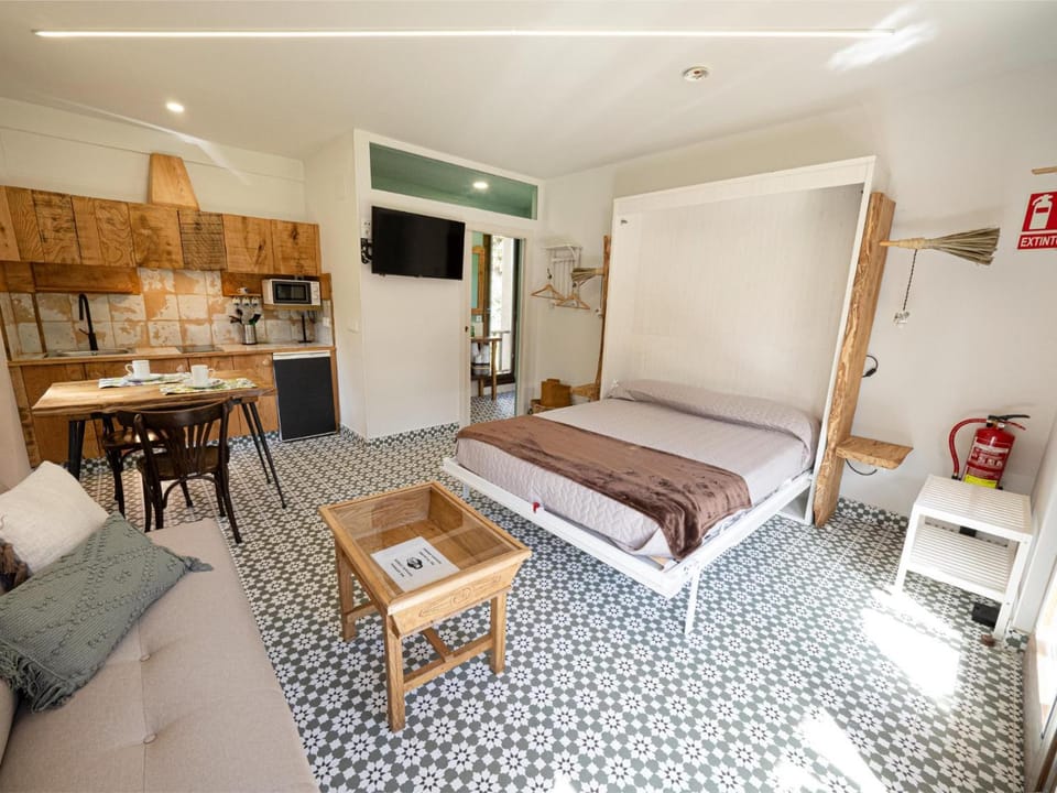 Bed, TV and multimedia, Kitchen or kitchenette, Living room, Photo of the whole room, Seating area, Dining area, Bedroom