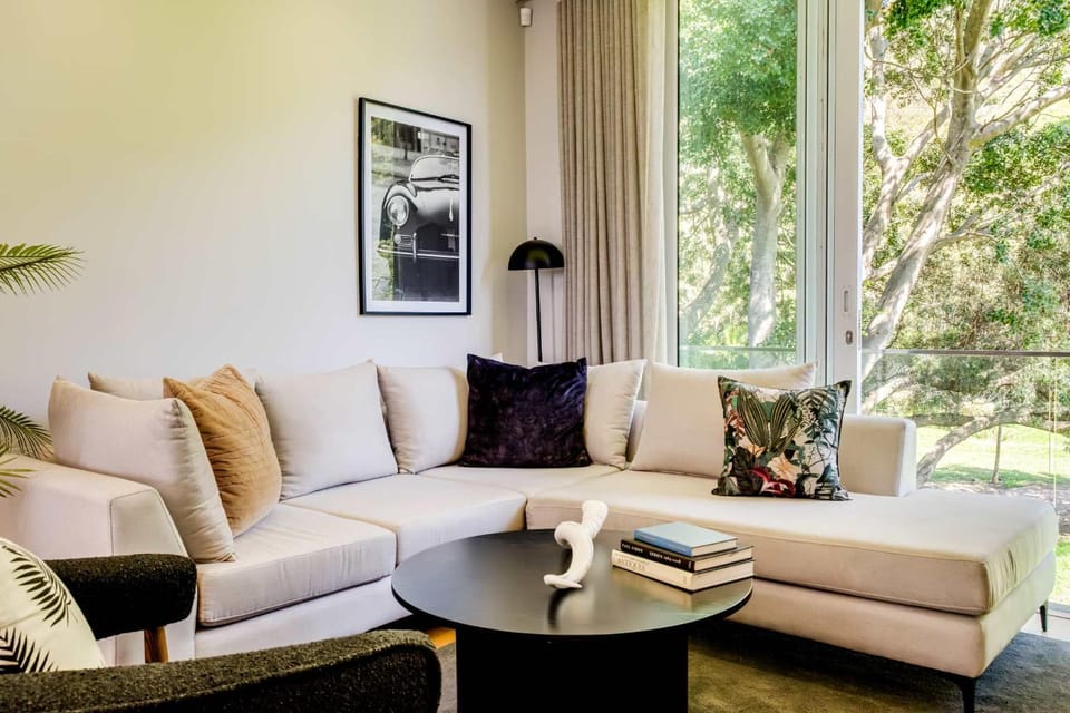 Living room, Seating area, Garden view