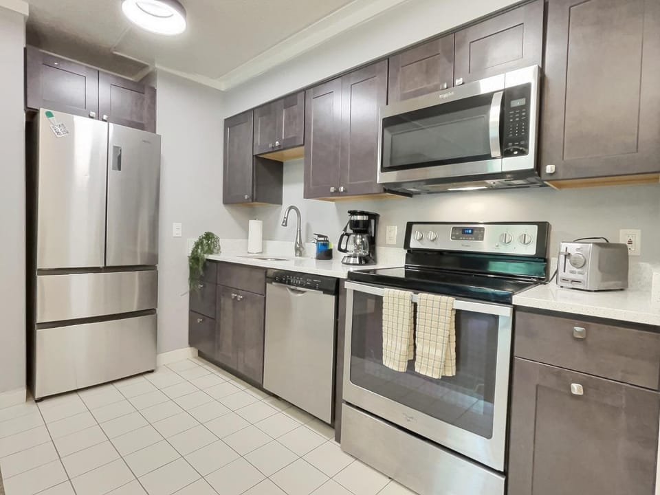 Kitchen or kitchenette, stove