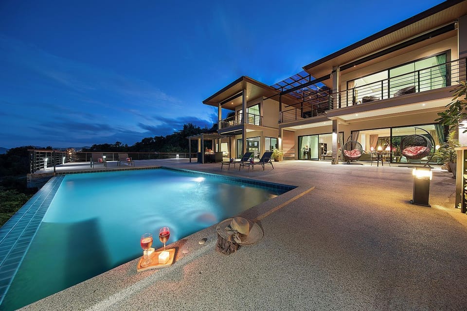 Property building, Night, Swimming pool