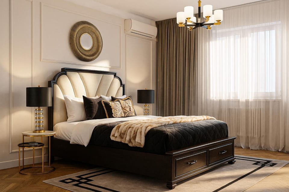 Bed, Photo of the whole room, Bedroom, air conditioner