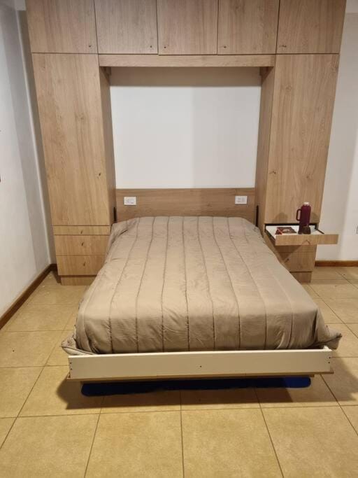 Bed, wardrobe