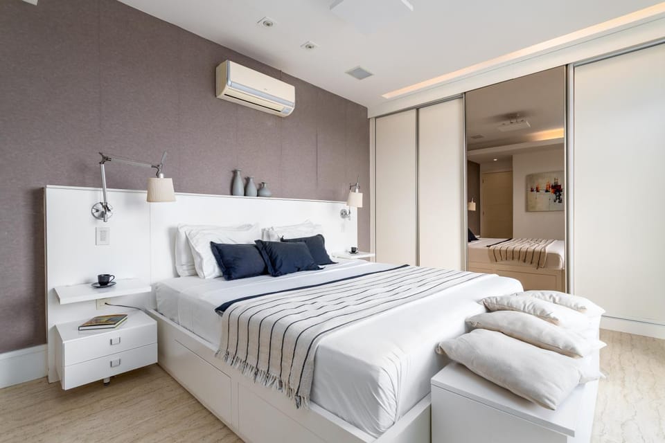 Bed, Photo of the whole room, Bedroom, towels, wardrobe, air conditioner