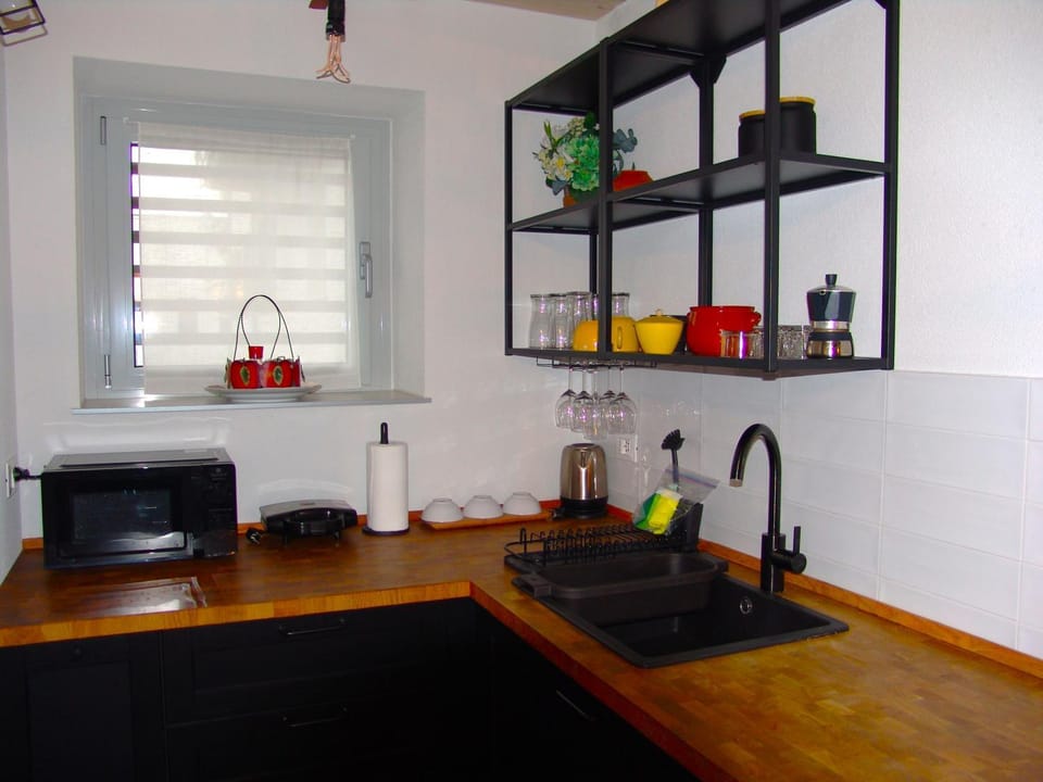 Kitchen or kitchenette, stove
