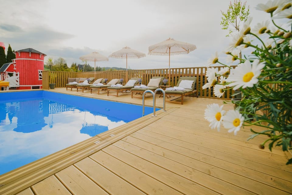 Swimming pool, sunbed