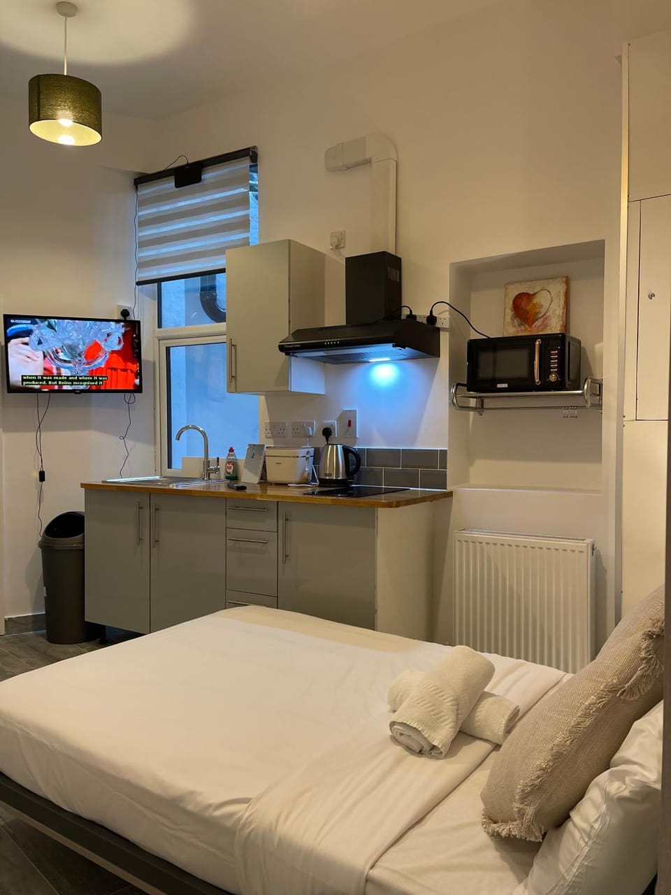 Bed, TV and multimedia, Kitchen or kitchenette, Photo of the whole room, stove