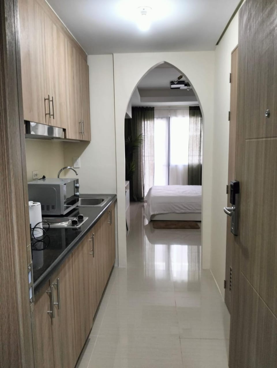 Kitchen or kitchenette, stove