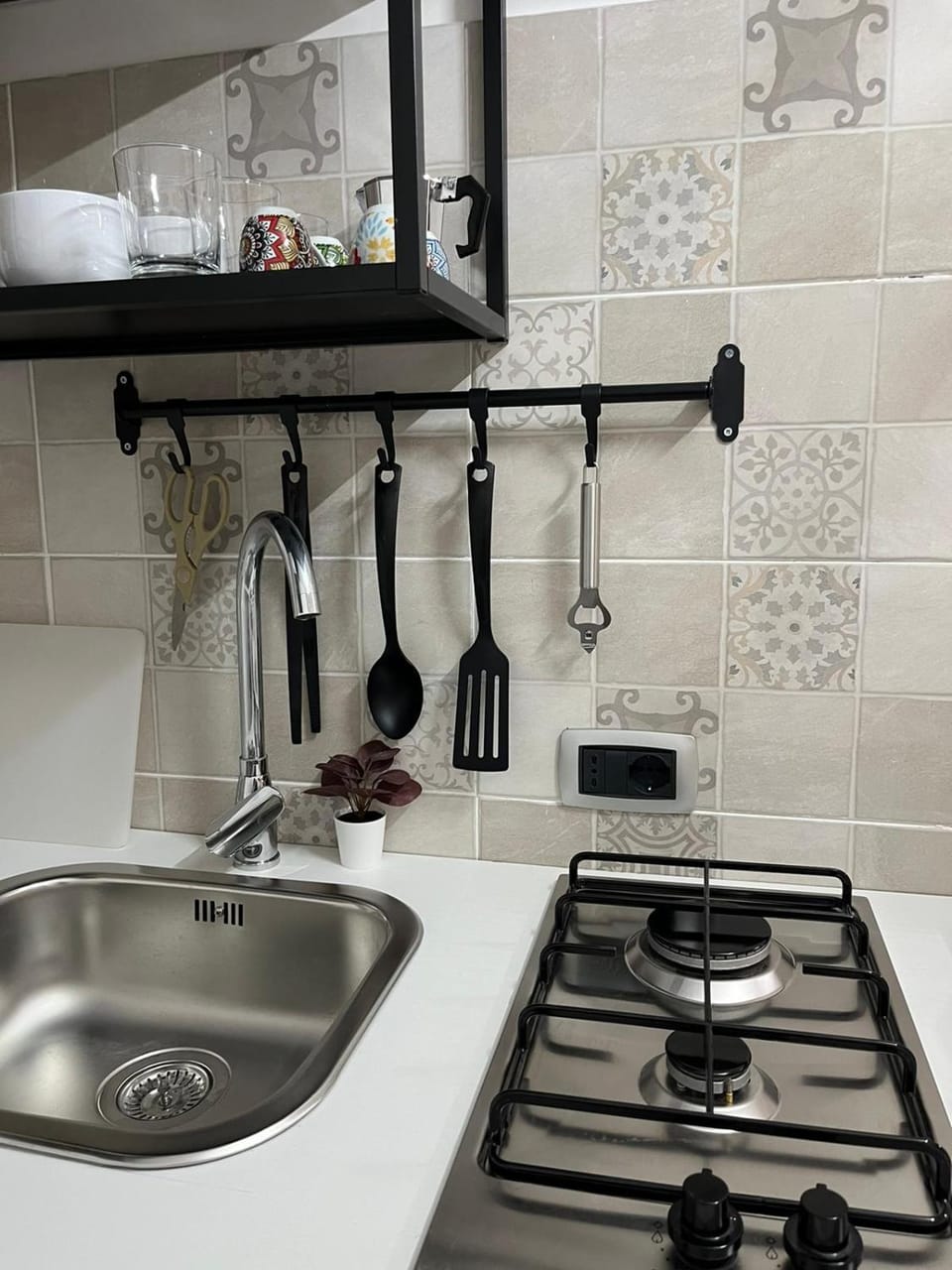 Kitchen or kitchenette, stove