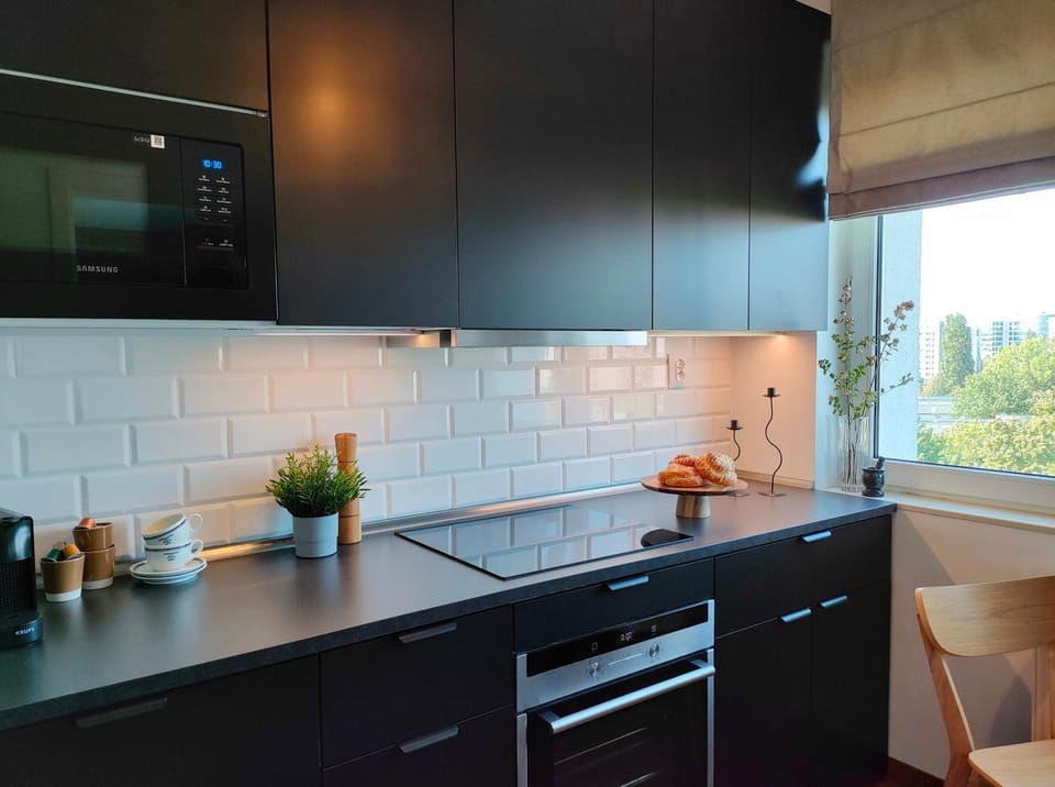 Kitchen or kitchenette, stove