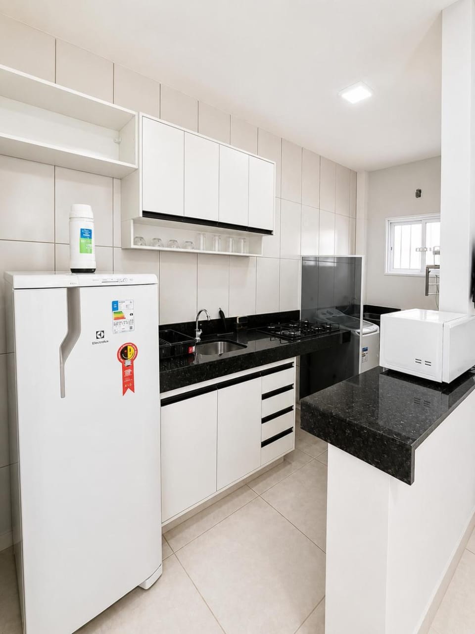 Kitchen or kitchenette, stove