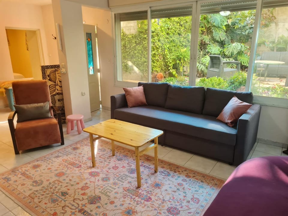 Living room, Seating area, Garden view