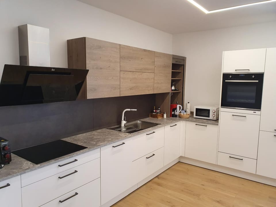 Kitchen or kitchenette, dishwasher, oven, stove