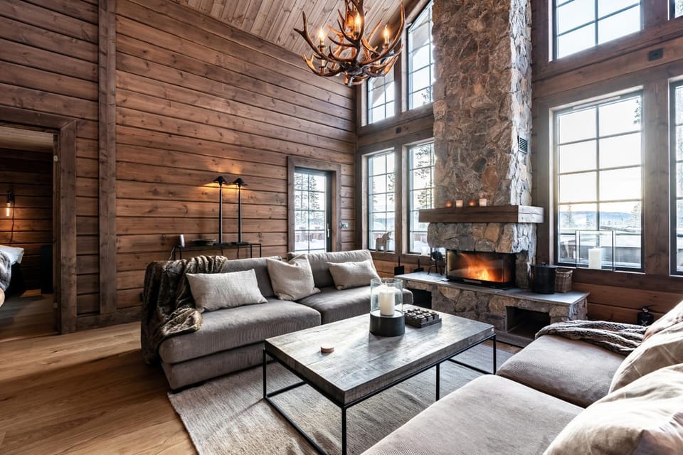 Brunbjörnen med bastu, brasa och social planlösning i Idre Bergsby House in Innlandet