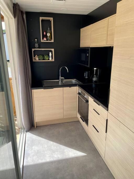Kitchen or kitchenette, stove