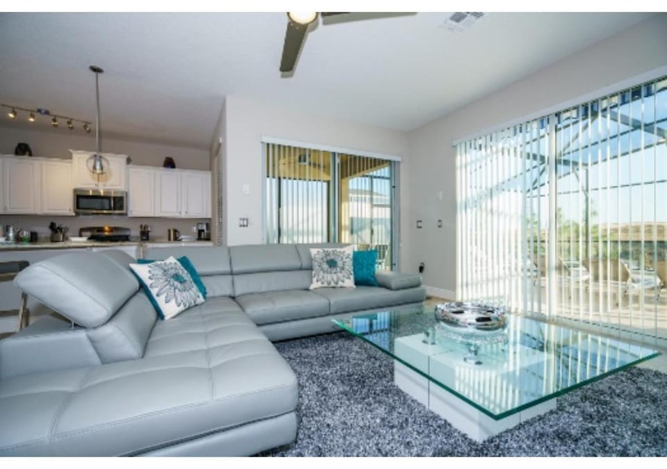 Living room, Seating area, Pool view