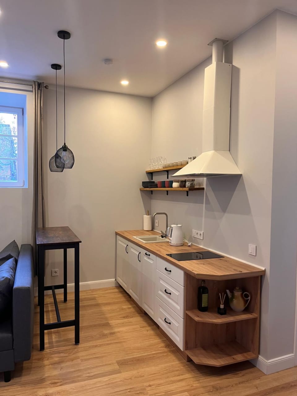 Kitchen or kitchenette, stove