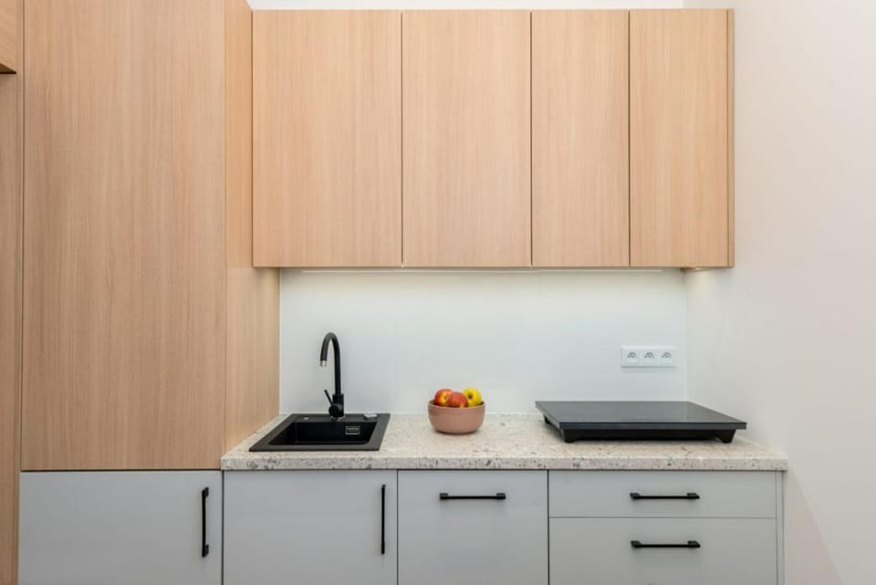 Kitchen or kitchenette, stove