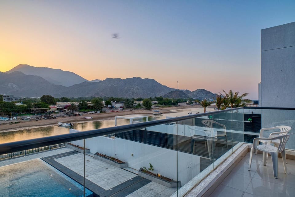 Patio, Natural landscape, Swimming pool, Sunrise