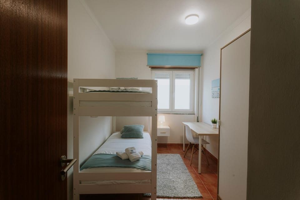 Bed, Photo of the whole room, Bedroom, bunk bed, towels, wardrobe