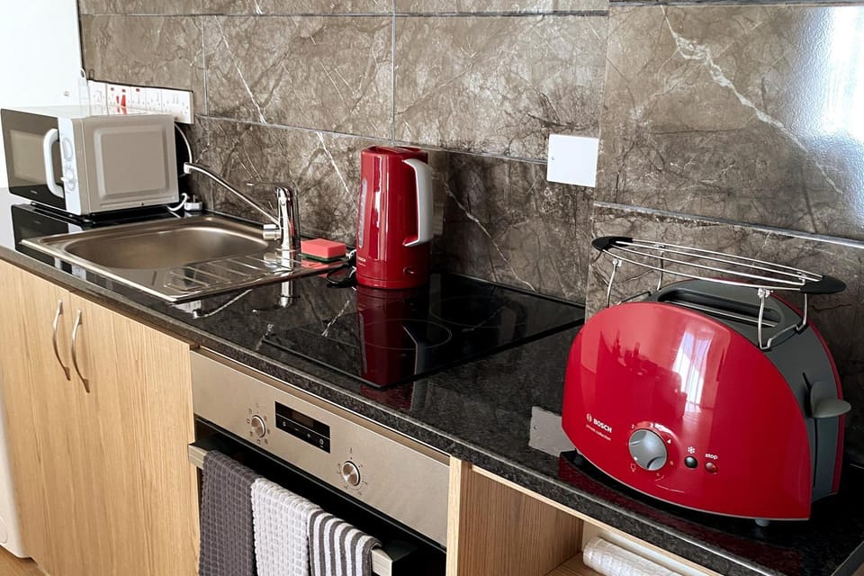 Kitchen or kitchenette, stove, toaster