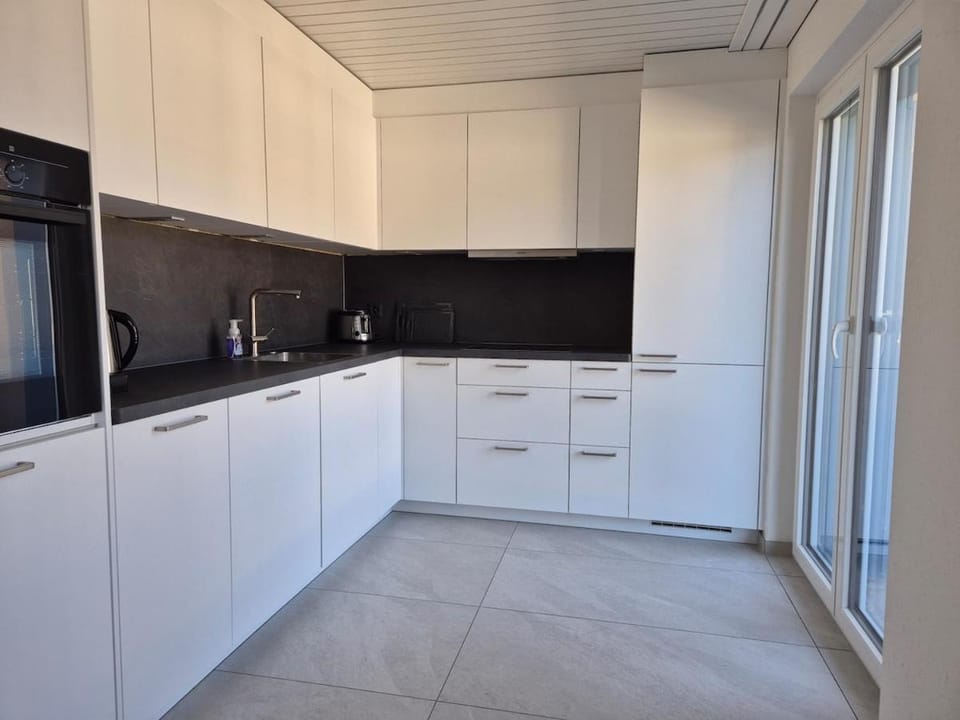 Kitchen or kitchenette, dishwasher, oven, stove