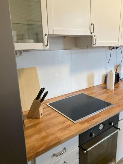 Kitchen or kitchenette, stove