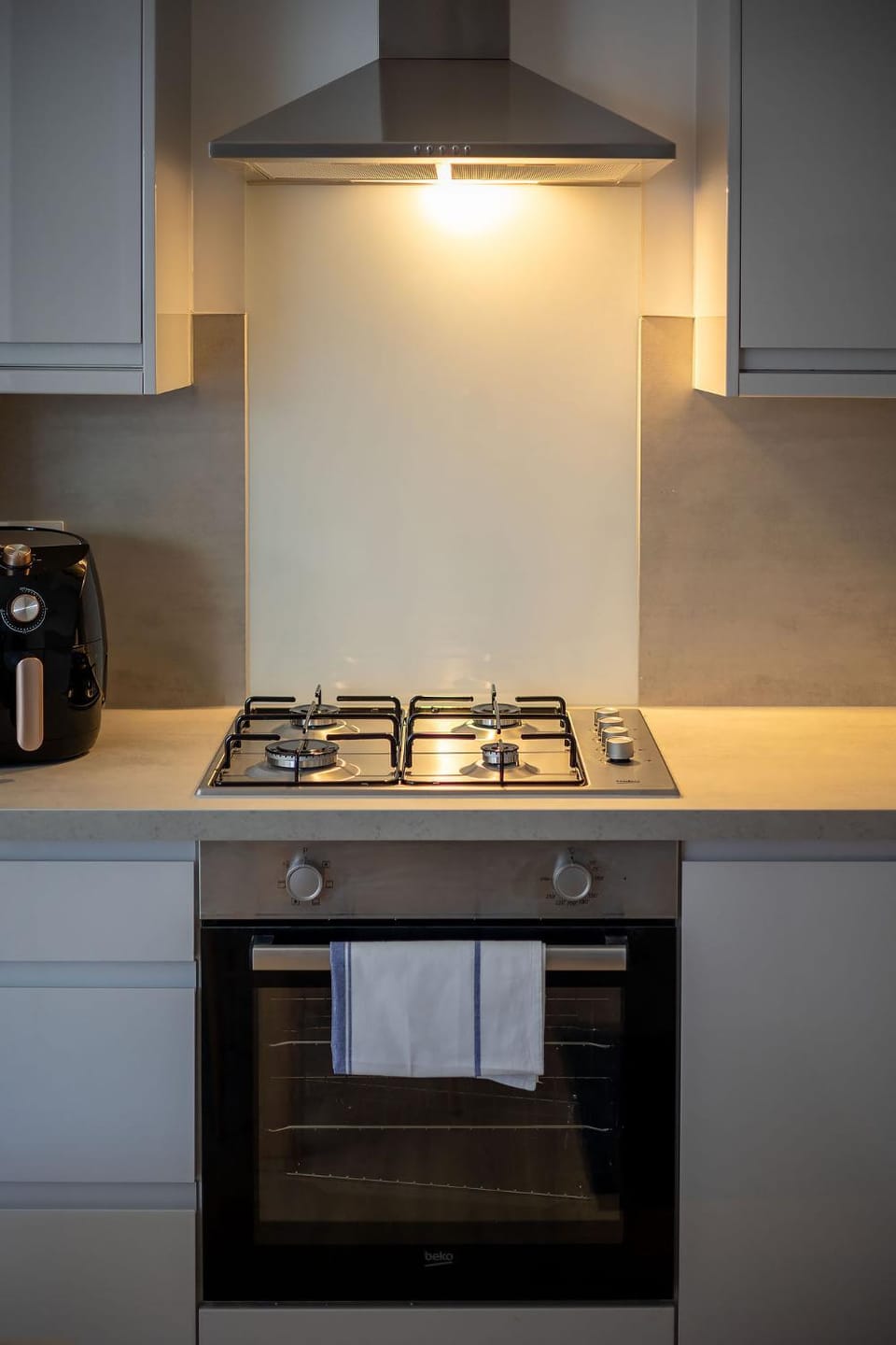 Kitchen or kitchenette, stove