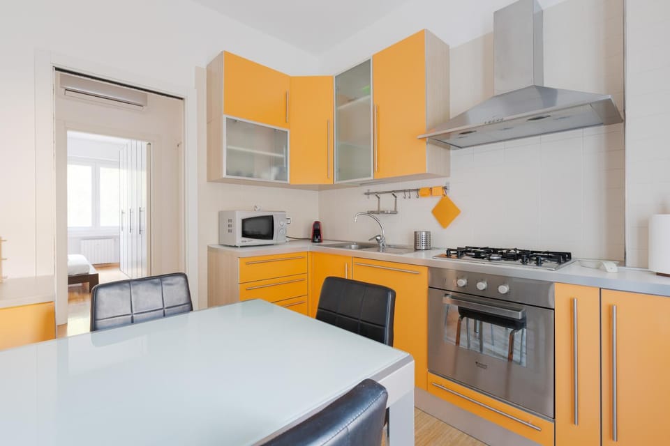 Kitchen or kitchenette, stove