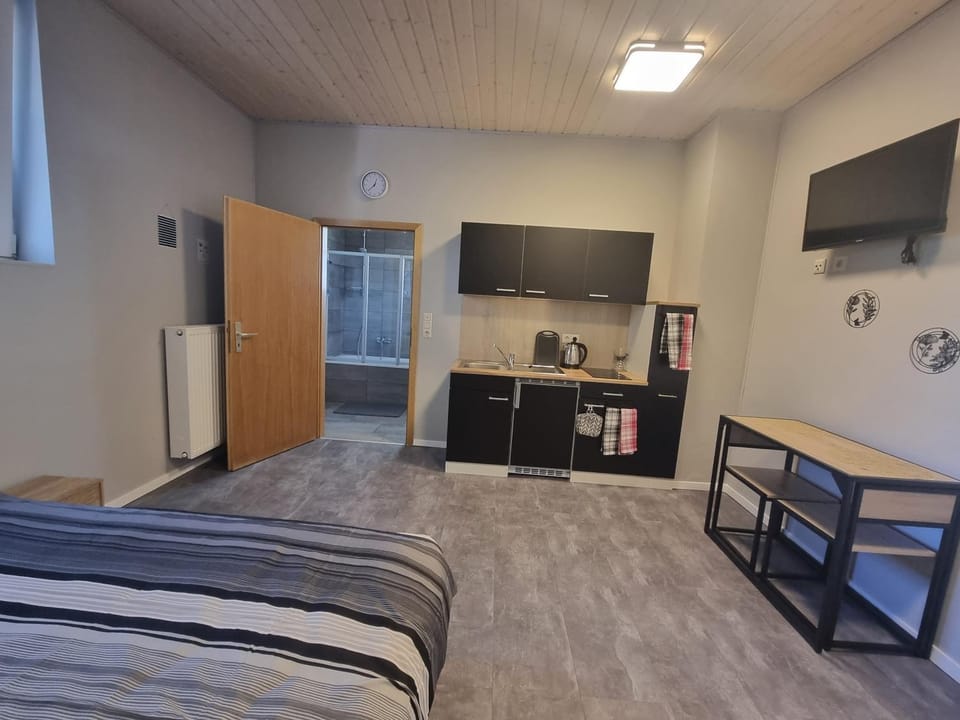 Bed, TV and multimedia, Kitchen or kitchenette, Photo of the whole room, Dining area, Bedroom