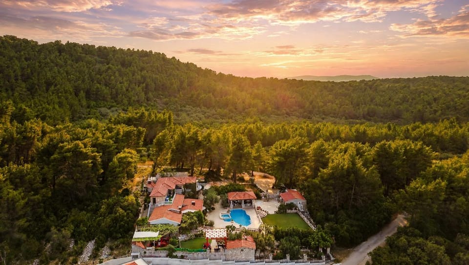 Property building, Spring, Natural landscape, Bird's eye view, Mountain view, Pool view, Swimming pool, Sunrise, Sunset