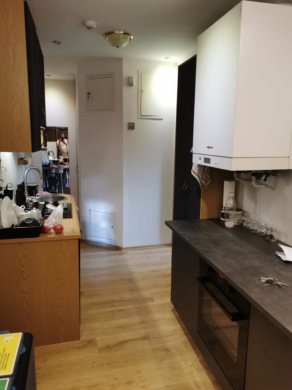 Kitchen or kitchenette, oven, stove