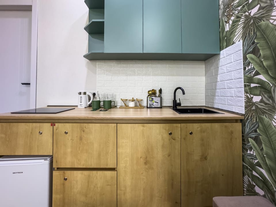 Kitchen or kitchenette, stove