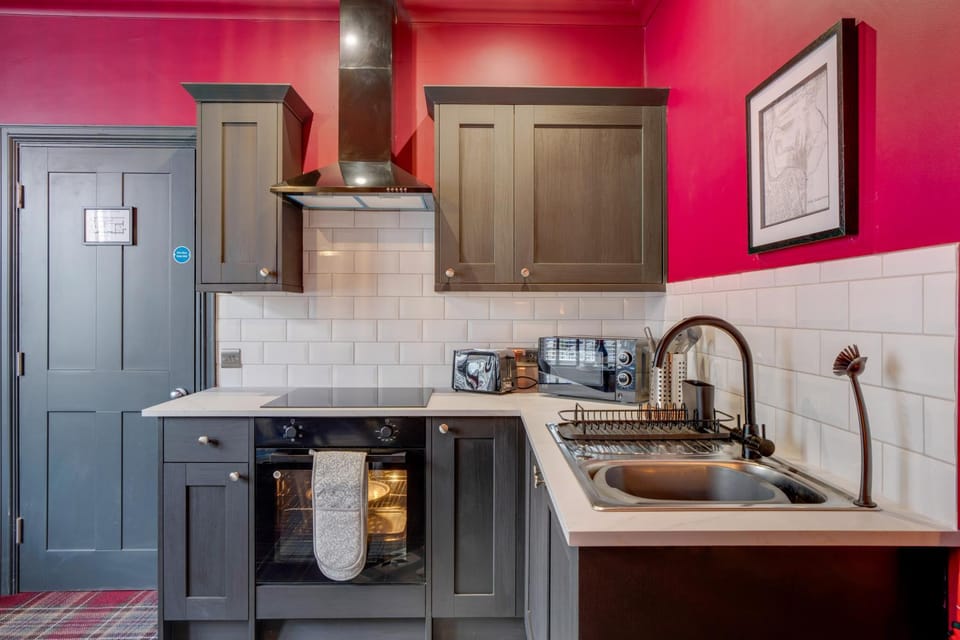 Kitchen or kitchenette, stove