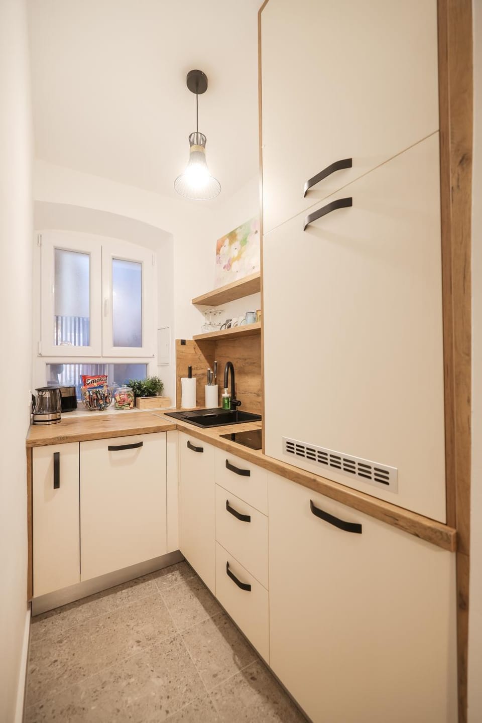 Kitchen or kitchenette, dishwasher, stove