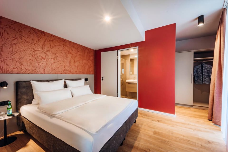 Bed, wardrobe