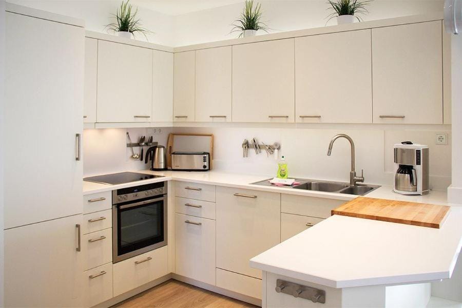 Kitchen or kitchenette, dishwasher, oven, stove