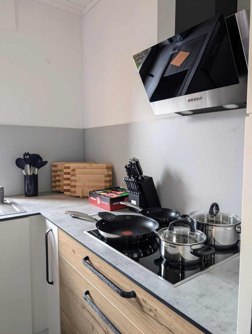 Kitchen or kitchenette, stove